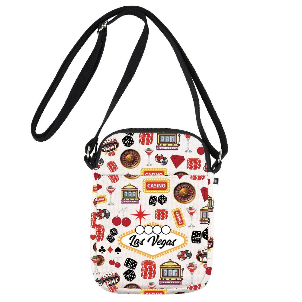 Las Vegas Icon Print Crossbody Bag - White with Black Strap